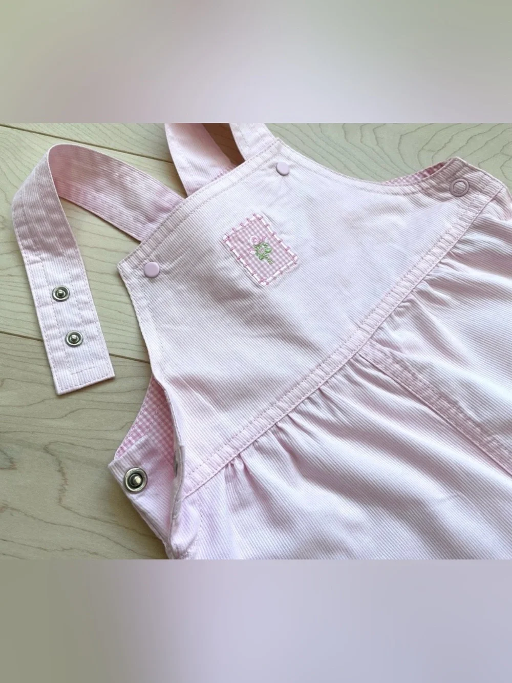 VTG Carter’s Baby Girls Easter Flower Embroidered Check Overalls in Pink 3-6M